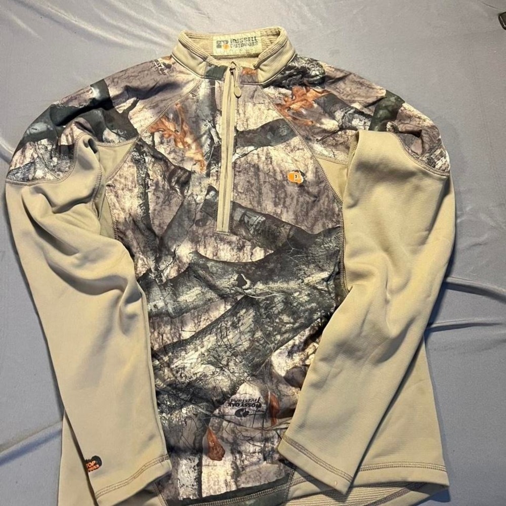 Russell Outdoors Mossy Oak Treestand Camo Quarter Zip Pullover XL Tan